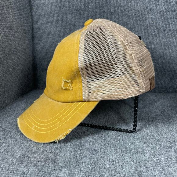 C.C. Exclusives Trucker Hat Women's One Size Fits Most Beige Distressed Stretch - Picture 2 of 9